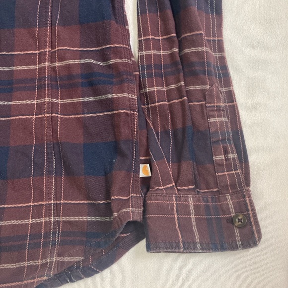Carhartt plaid flannel shirt women Size L long sleeve button down 2 front pocket - Picture 6 of 16
